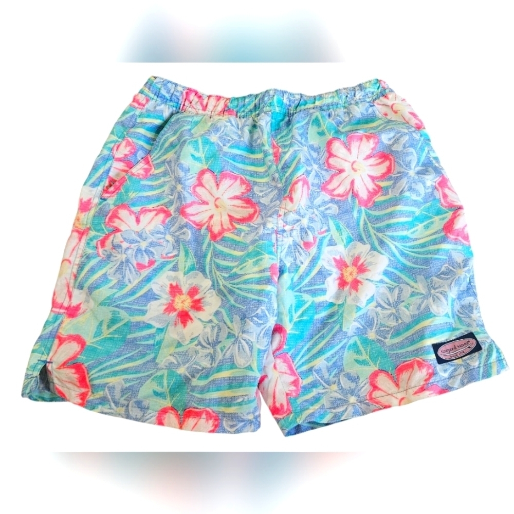 VINEYARD VINES 7" Printed Chappy Trunks Floral Tide Blue/pink Multi. Size Small